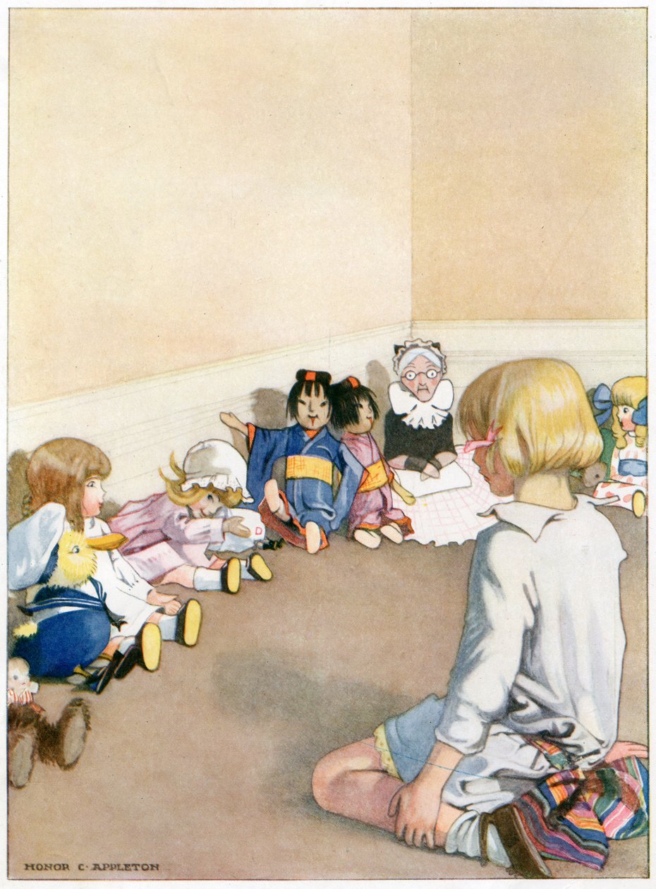 „Zajęło im trochę czasu, zanim znów byli całkiem dobrzy”, ilustracja z „Josephine jest zajęta”, autorstwa H.C. Cradock, wyd. Blackie & Son, Ltd. (kolor lito) autorstwa Honor Charlotte Appleton