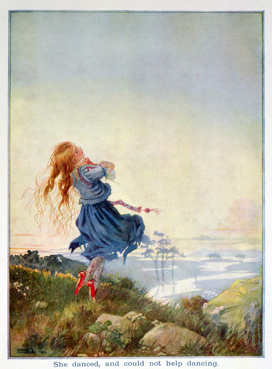 Tańczyła i nie mogła pomóc tańczyć, z „Czerwonych butów” w wydaniu „Bajki” Hansa Christiana Andersena (1805-75) 1920 (akwarela na papierze) autorstwa Honor Charlotte Appleton