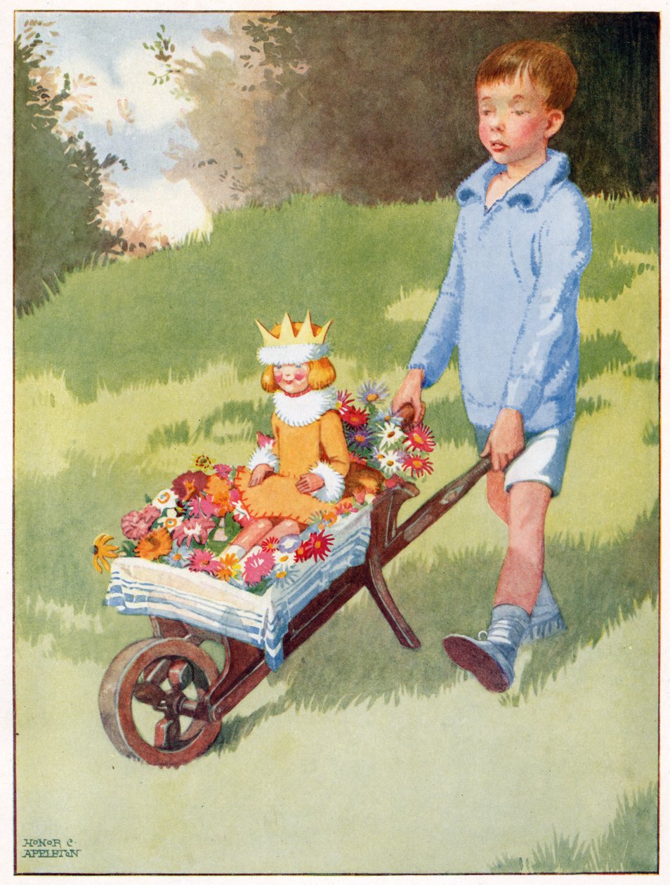Księżniczka Celandine podjechała wspaniałym powozem, ilustracja z „Josephine Keeps House”, wydanej przez Blackie & Co. autorstwa Honor Charlotte Appleton
