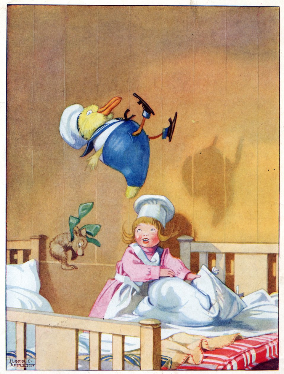 Podskakiwali na sprężynach, ilustracja z „Josephine Keeps House”, wydanej przez Blackie & Co. autorstwa Honor Charlotte Appleton