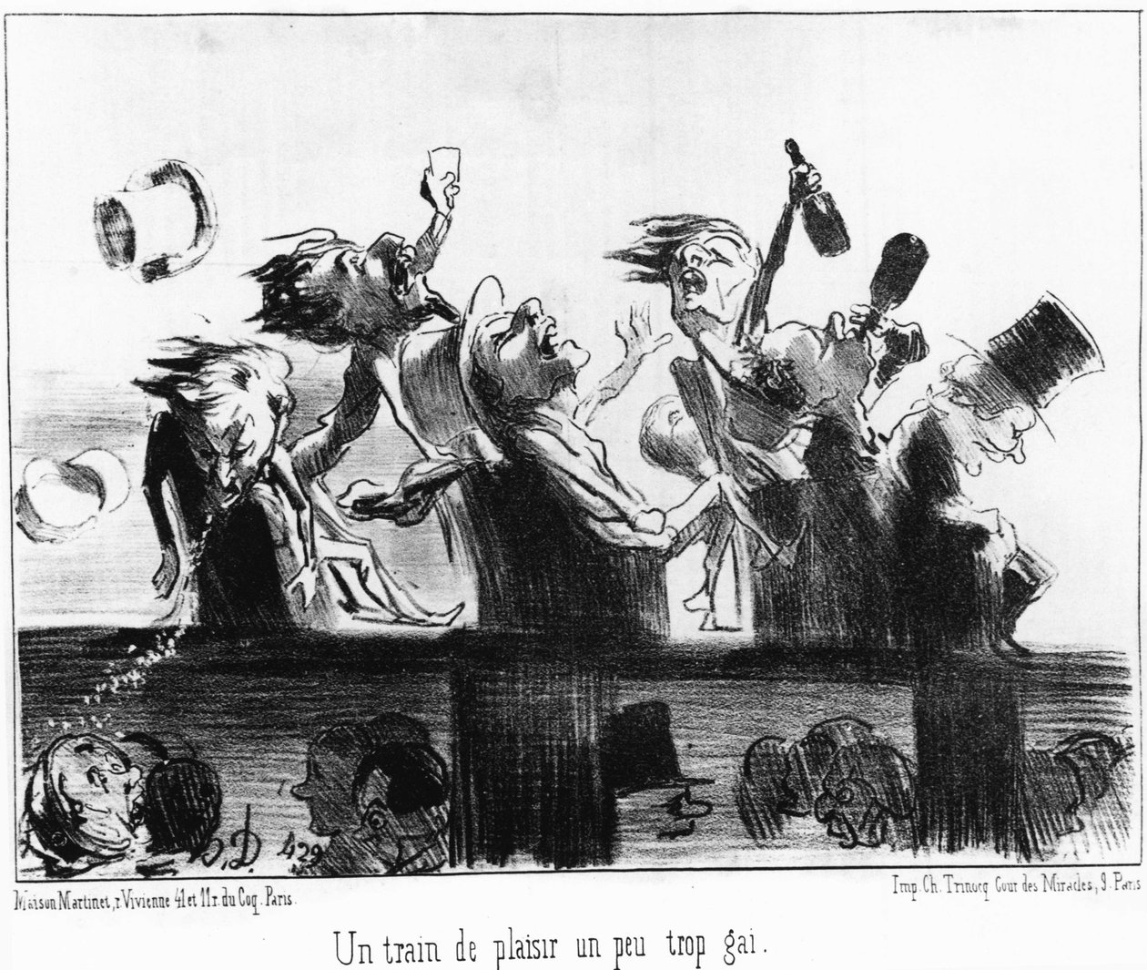 Zabawny pociąg trochę zbyt wesoły: zaczerpnięty z „”Les trains de Plaisir””, serii kreskówek o kolejach Honore Daumiera (1808-1879). „Charivari” autorstwa Honoré Daumier