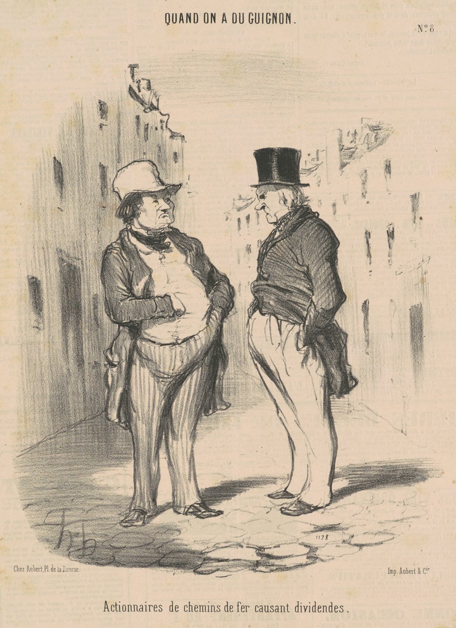 Akcjonariusze kolei wywołujący dywidendy autorstwa Honoré Daumier