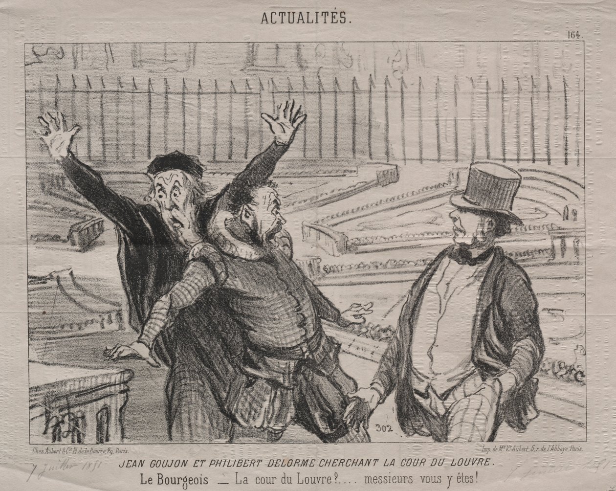 Fakty (tab. 164): Jean Goujon i Philibert Delorme szukają dziedzińca Luwru autorstwa Honoré Daumier