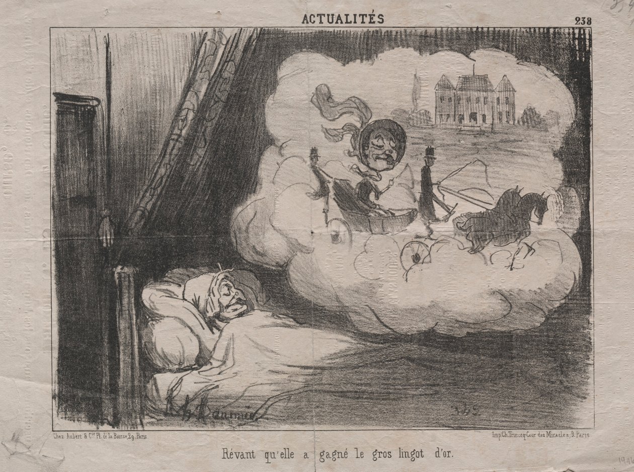 Fakty nr 238: Śniąc, że wygrała wiele sztabek złota, 1851. autorstwa Honoré Daumier