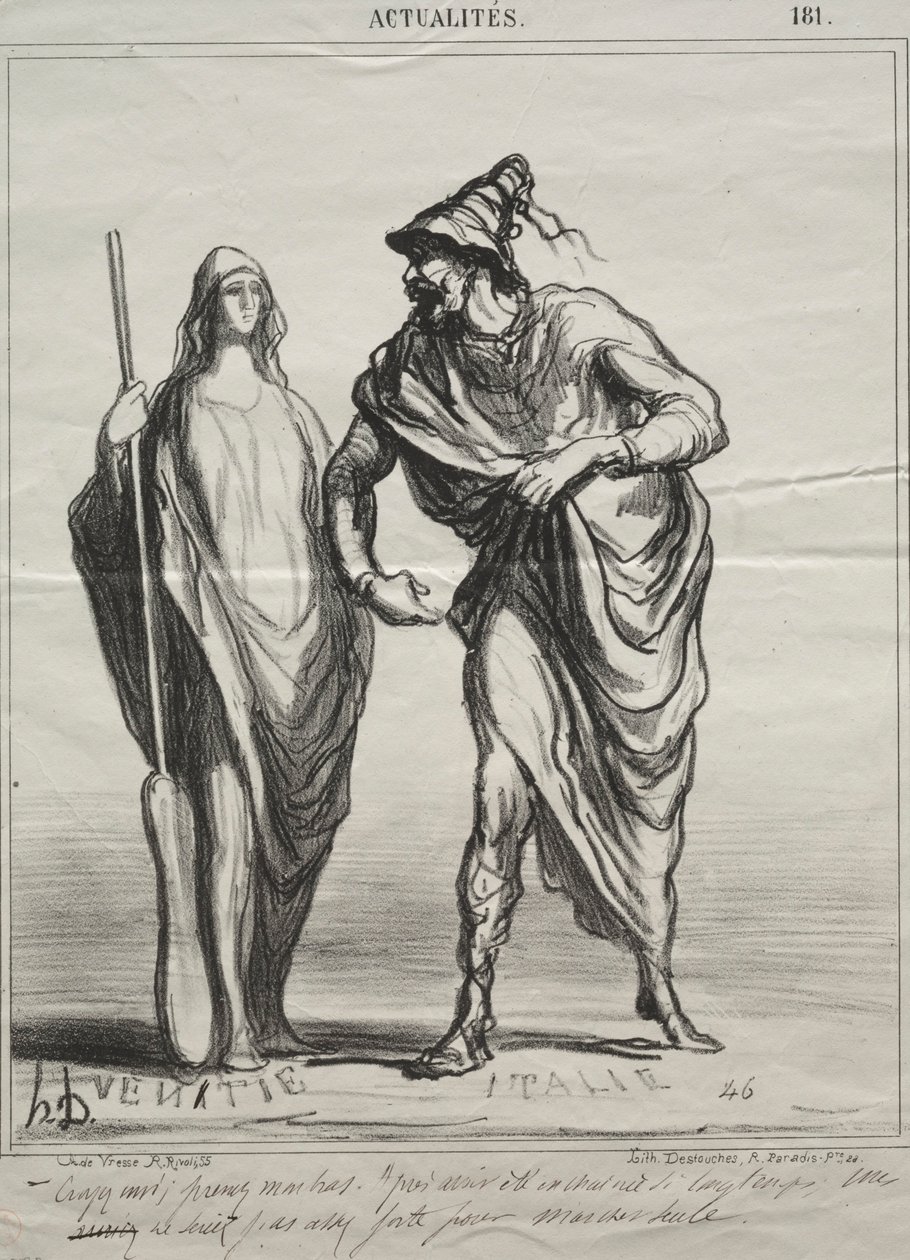 Fakty, plansza 181: Za co mnie bierzesz! Weź mnie pod ramię, 1866. autorstwa Honoré Daumier