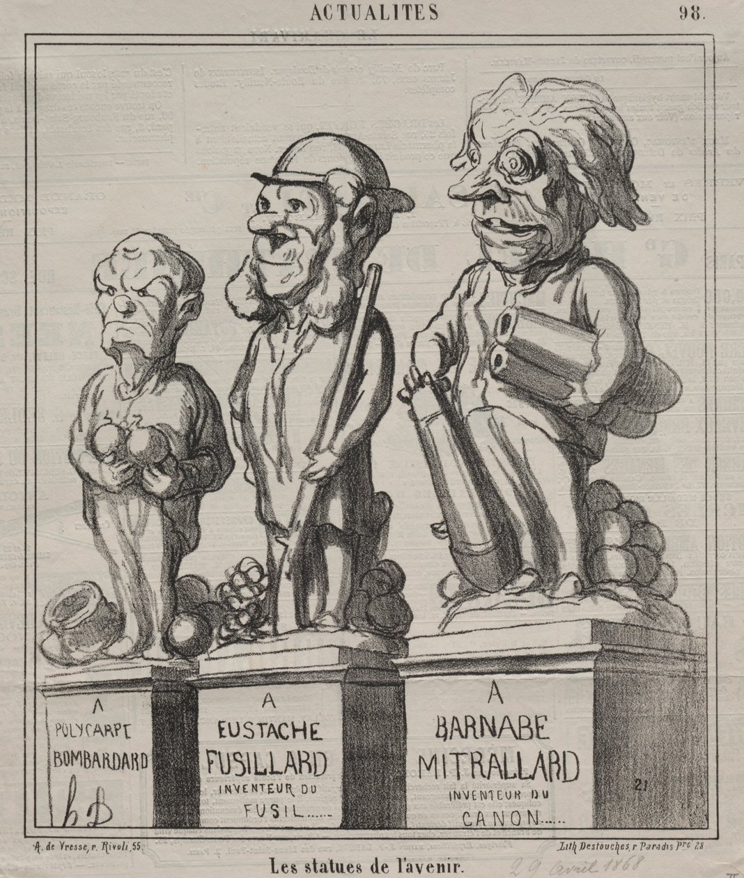 Tablica aktualności 98: Posągi przyszłości, 1868. autorstwa Honoré Daumier