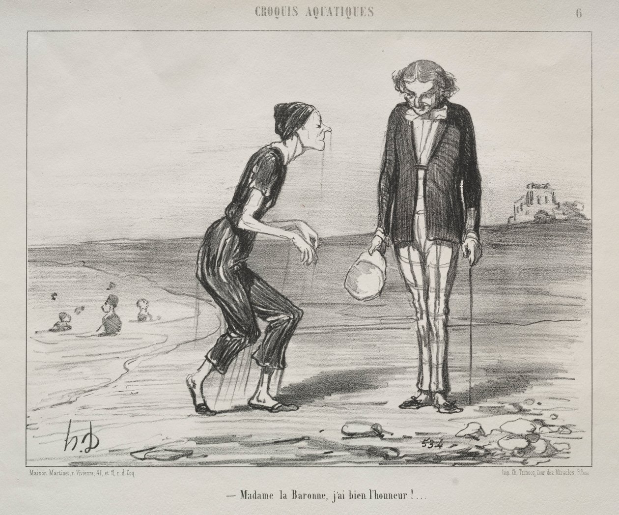 Szkice wodne, tablica 8: Madame la Baronne, to mój honor..., 1853. autorstwa Honoré Daumier
