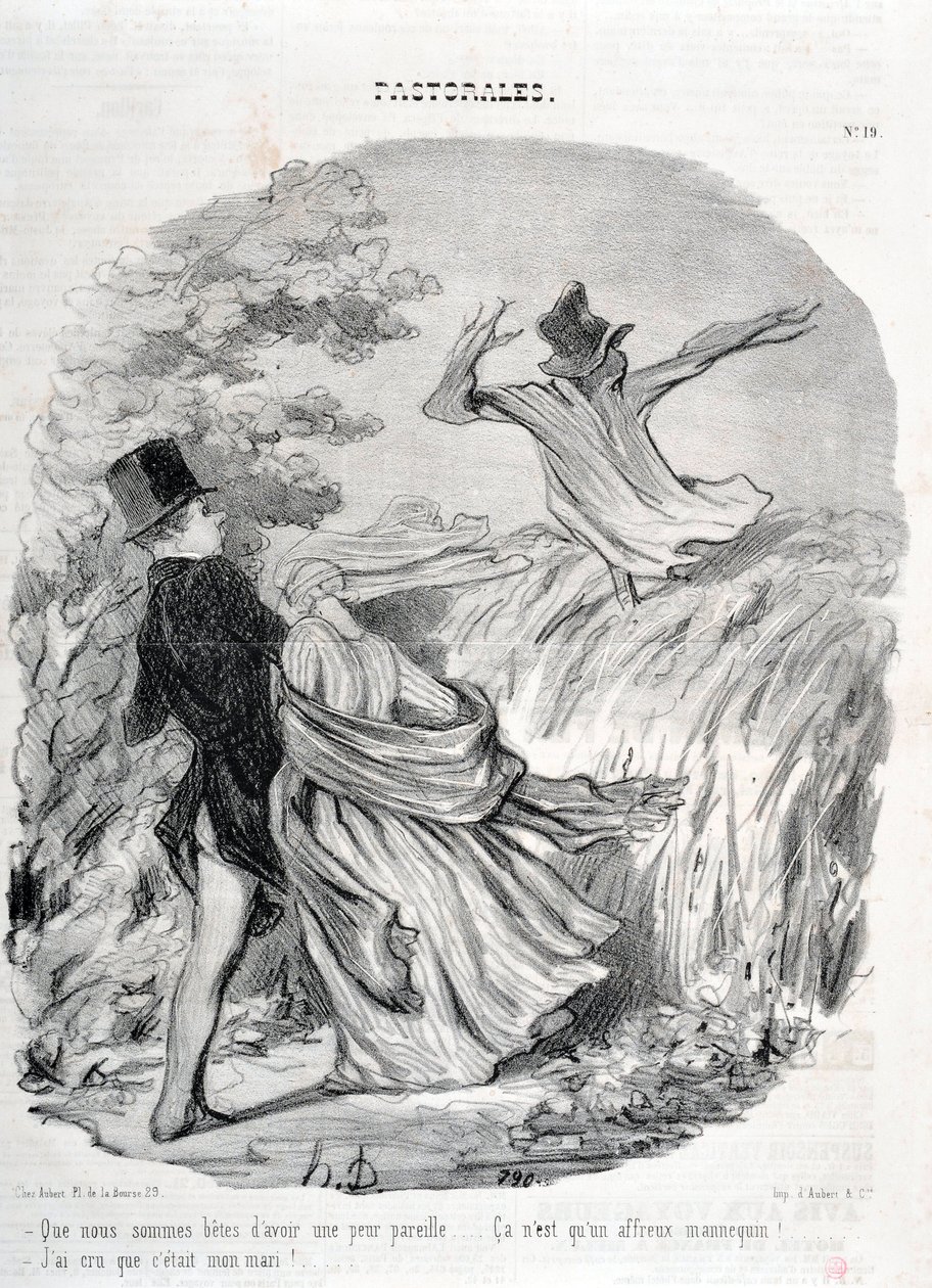 Grafika: Honore Daumier (1808-1879). Charivari pochodzi z 1845 roku: Serie PASTORALES „” Jak dobrze jesteśmy mieć taki strach… „Myślałem, że to mój mąż!” MUZEUM SZTUK PIĘKNYCH - PAŁAC LONGCHAMP, MARSEILLE autorstwa Honoré Daumier