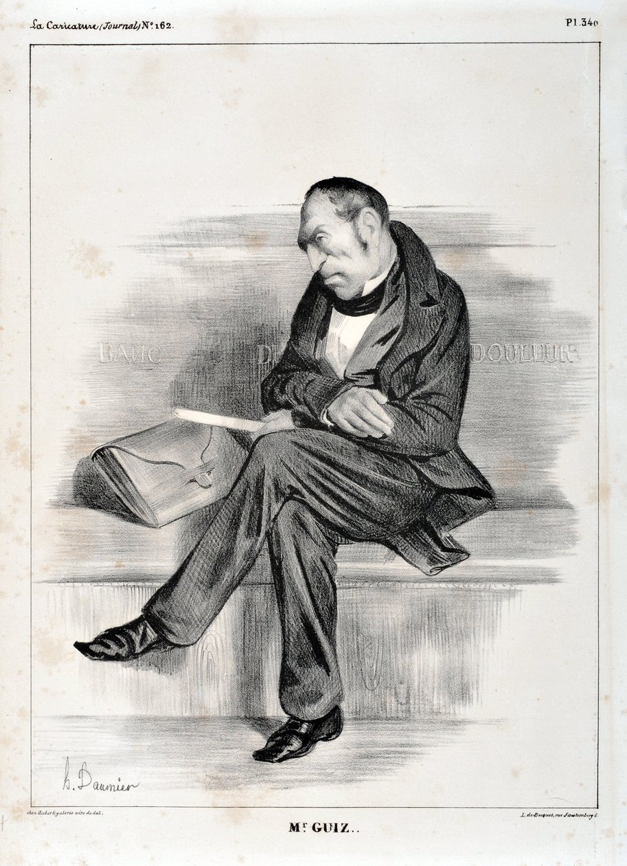 Grafika: Honore Daumier (1808-1879). Charivari pochodzi z 1833 roku: Serie Celebrites de la caricature „”M. Guiz…”” MUZEUM SZTUK PIĘKNYCH – PAŁAC LONGCHAMP, MARSEILLE autorstwa Honoré Daumier