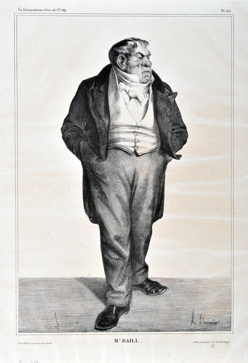Grafika: Honore Daumier (1808-1879). Charivari pochodzi z 1833 roku: Serie Celebrites de la caricature „” Mr. Baill…”” MUZEUM SZTUK PIĘKNYCH - PAŁAC LONGCHAMP, MARSEILLE autorstwa Honoré Daumier