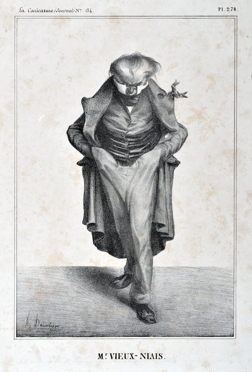 Grafika: Honore Daumier (1808-1879). Charivari pochodzi z 1833 roku: Serie Celebrites de la Caricature „” M. Vieux-Niais ”” MUSEE DES BEAUX ARTS – PALAIS LONGCHAMP, MARSEILLE autorstwa Honoré Daumier