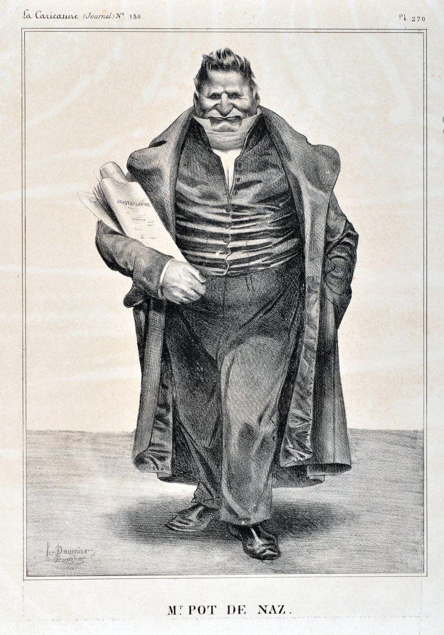 Grafika: Honore Daumier (1808-1879). Charivari pochodzi z 1833 roku: Serie Celebrites de la Caricature „”M.Pot de Naz””MUSEE DES BEAUX ARTS – PALAIS LONGCHAMP, MARSEILLE autorstwa Honoré Daumier