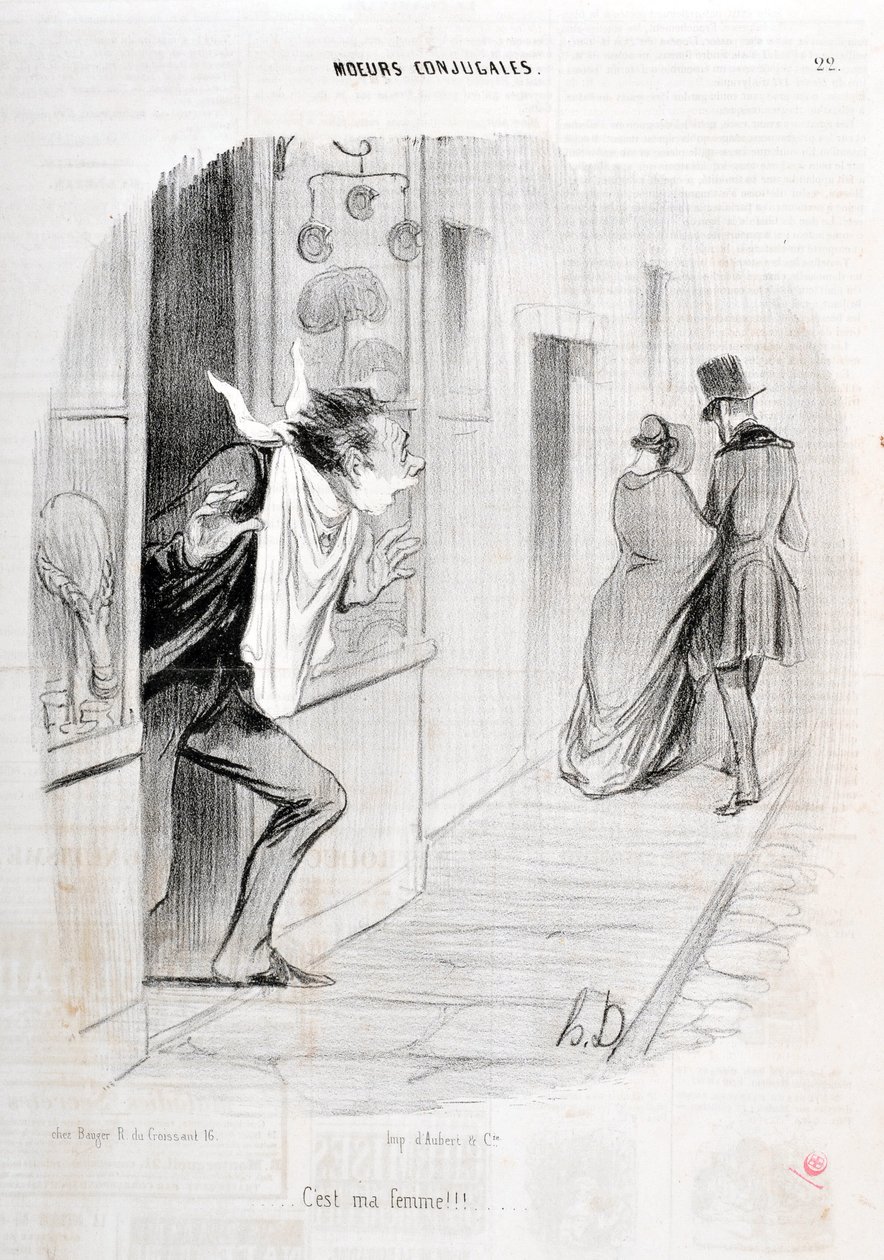 Grafika: Honore Daumier (1808-1879). Charivari pochodzi z 1840 r. Serie MORIES CONJUAL „” To moja żona!!! „” MUZEUM SZTUK PIĘKNYCH – PAŁAC LONGCHAMP, MARSEILLE autorstwa Honoré Daumier