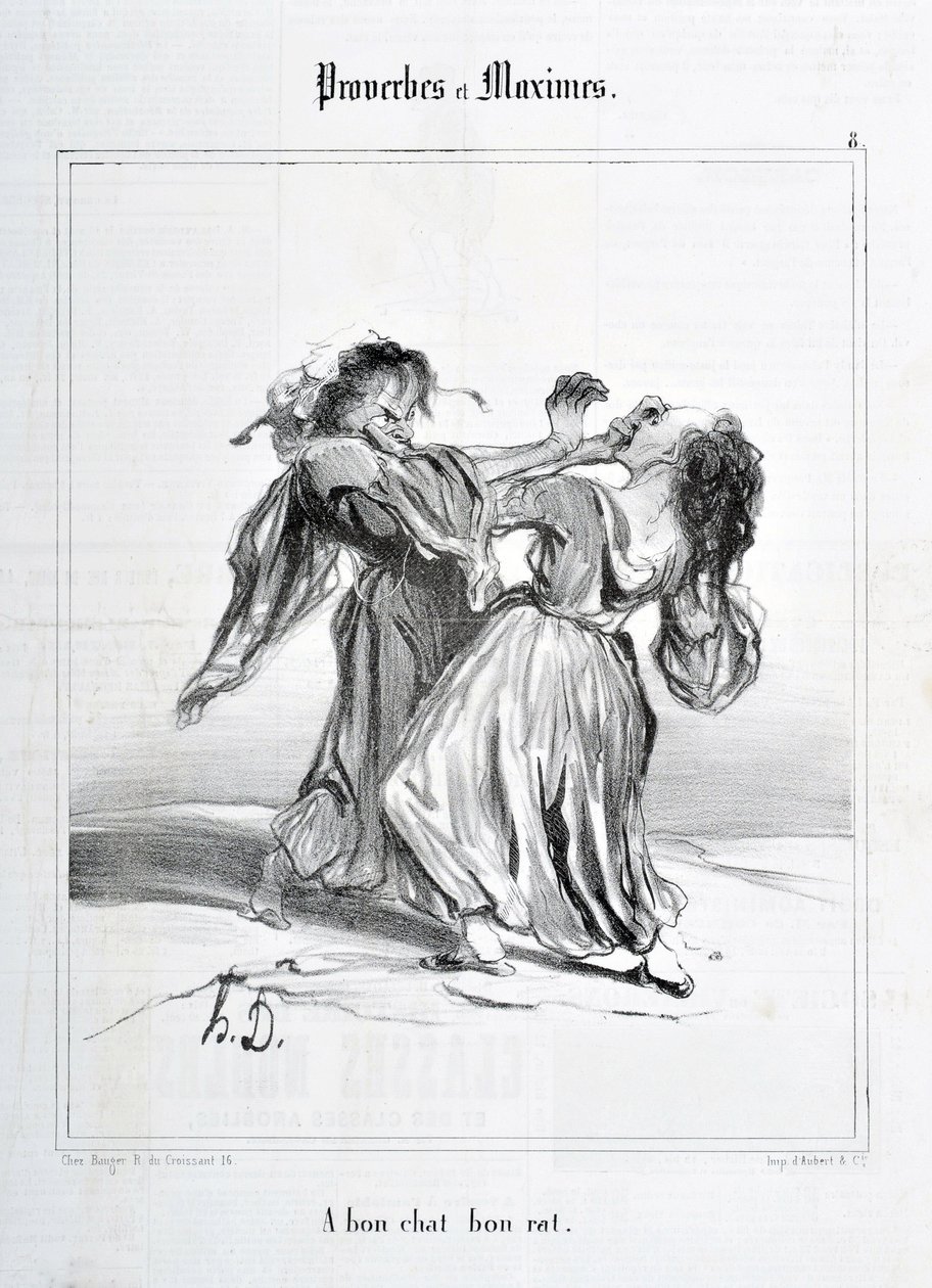 Grafika: Honore Daumier (1808-1879). Charivari pochodzi z 1840 roku: Seria PRZYSŁÓW I MAKSYMALNOŚCI „Bon cat bon szczur”” MUZEUM SZTUK PIĘKNYCH - PALAIS LONGCHAMP, MARSEILLE autorstwa Honoré Daumier