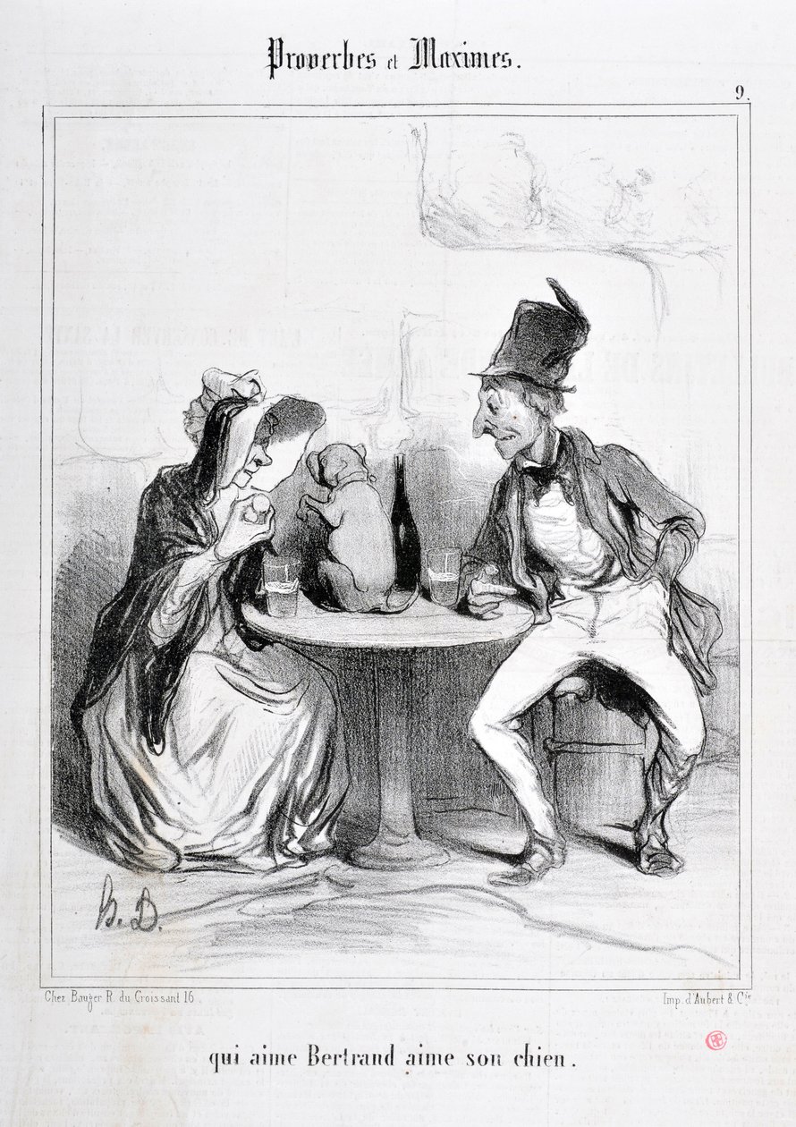 Grafika: Honore Daumier (1808-1879). Charivari pochodzi z 1840 roku: Serie PROVERBS ET MAXIMES „”, który kocha Bertranda, kocha swojego psa”” MUSEE DES BEAUX ARTS - PALAIS LONGCHAMP, MARSEILLE autorstwa Honoré Daumier