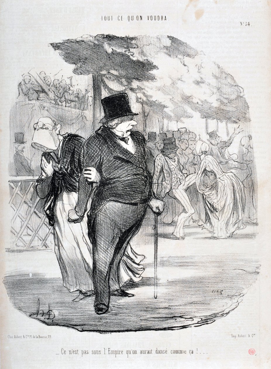 Grafika: Honore Daumier (1808-1879). Charivari pochodzi z 1849 roku: Serie WSZYSTKO CO BĘDZIESZ „”To nie jest Imperium, żebyśmy tak tańczyli!...”” MUZEUM SZTUK PIĘKNYCH - PAŁAC LONGCHAMP, MARSEILLE autorstwa Honoré Daumier