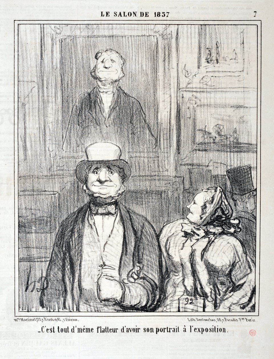 Grafika: Honore Daumier (1808-1879). Charivari pochodzi z 1857 r.: Serie SALON DE 1857 „” - Nadal pochlebia mi jego portret na wystawie”” MUZEE DES BEAUX ARTS - PALAIS LONGCHAMP, MARSEILLE autorstwa Honoré Daumier