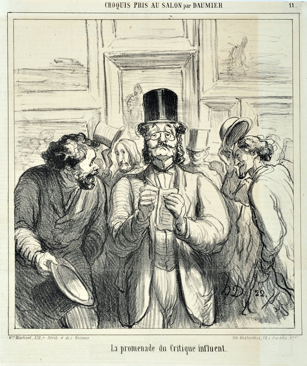 Grafika: Honore Daumier (1808-1879). Charivari pochodzi z 1865 roku: Serie Sketches Taken at the Salon La promenade du Critique wpływowe MUSEE DES BEAUX ARTS - PALAIS LONGCHAMP, MARSEILLE autorstwa Honoré Daumier