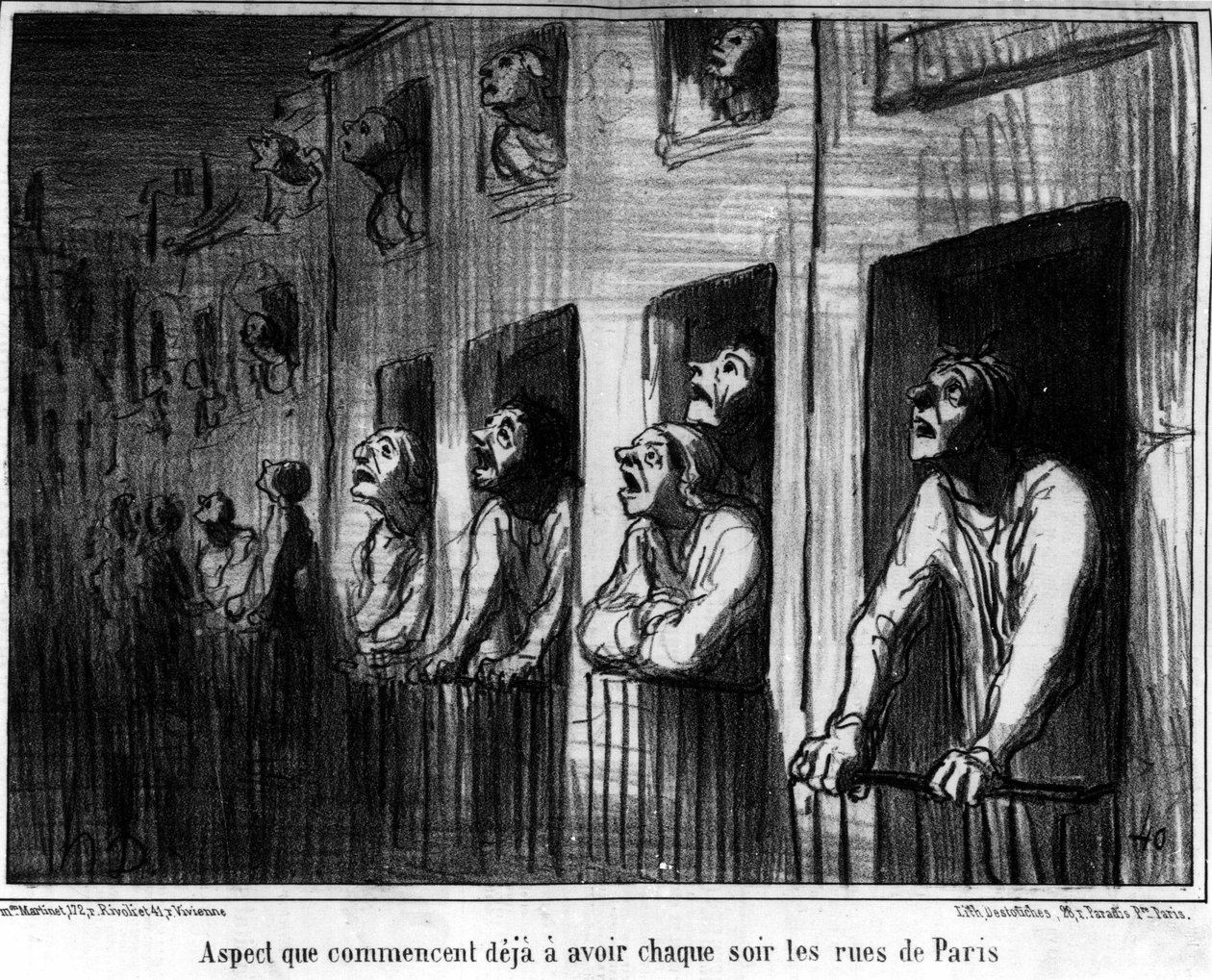 Aspekt, że ulice Paryża zaczynają mieć już co noc, karykatura o komecie z 1857 roku autorstwa Honore Daumiera (1808-1879). „Charivari” autorstwa Honoré Daumier