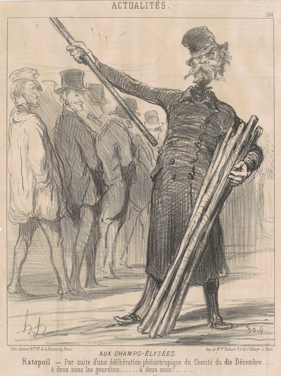 Na Polach Elizejskich, Ratapoil. W wyniku filantropijnej narady [sic!] Komitetu z dziesiątego grudnia...dwa grosze do klubu...dwa grosze... autorstwa Honoré Daumier