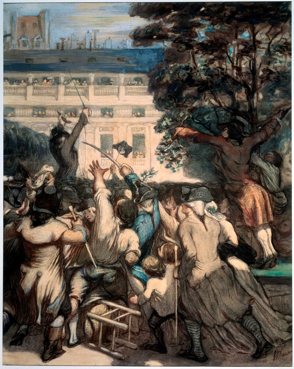 Camille Desmoulins w ogrodach Palais Royal, 1848-1849. autorstwa Honoré Daumier