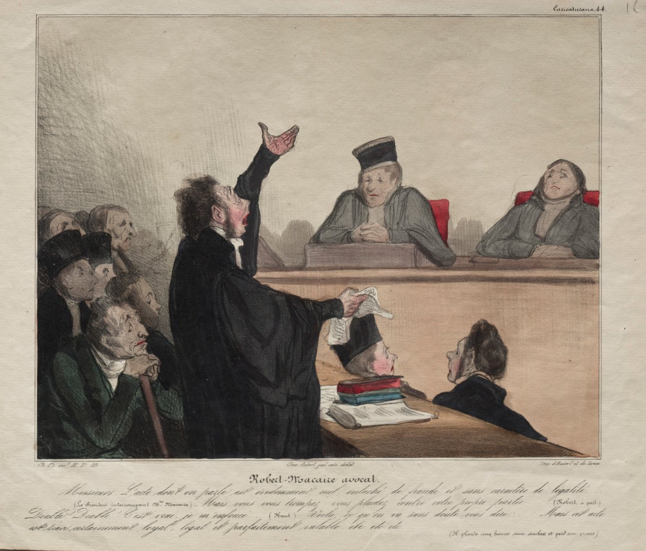 Caricaturana, tablica 44: Robert-Macaire, prawnik, 1837. autorstwa Honoré Daumier