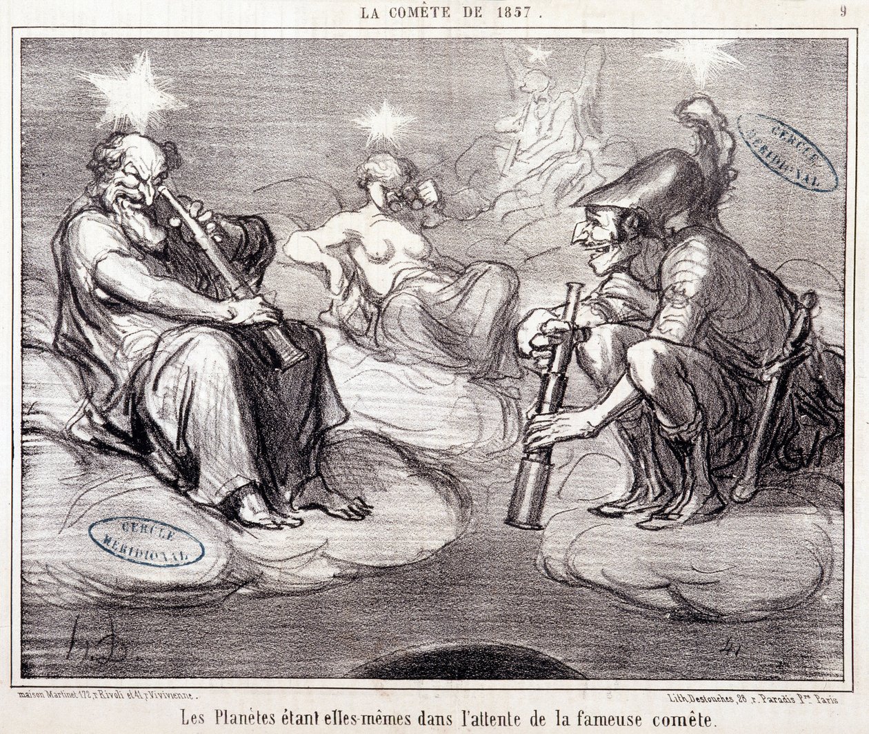Kreskówka o nauce. Serie Sur „Koteta 1857””: „Planety same czekają na słynną kometę””. Grawerowanie: Honore DAUMIER (1808-1879), 25 marca autorstwa Honoré Daumier