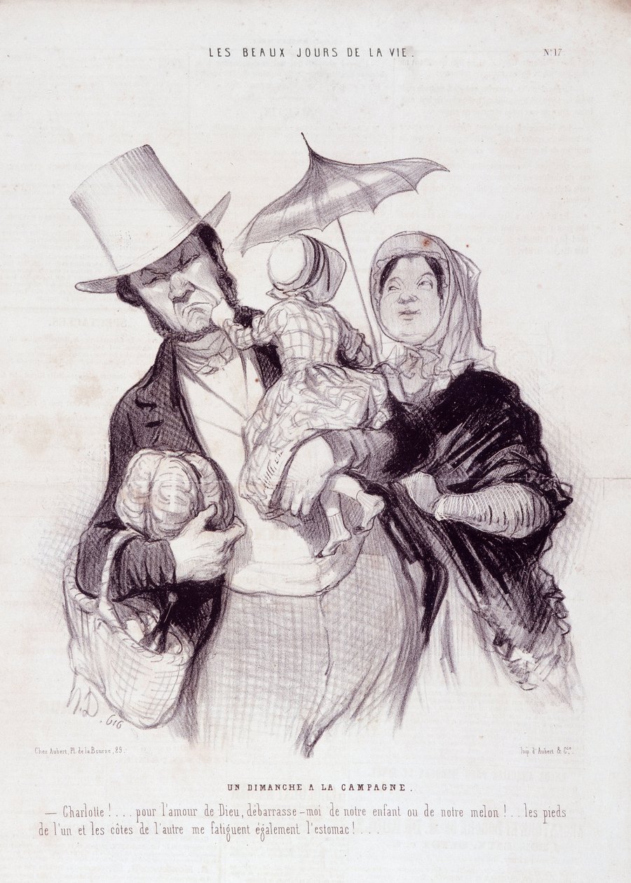 Kreskówka o rodzinie. Seria „Piękne dni życia”: Niedziela na wsi…” Rycina Honore DAUMIER (1808-1879). Wyciąg z gazety „Le Charivari” z 21 lipca autorstwa Honoré Daumier