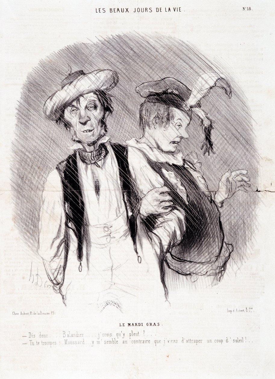 Komiks o dwóch alkoholikach: Serie „”Les Beaux Days de la Vie””: „”Le Mardi Gras...””. Grawerowanie autorstwa Honore DAUMIER (1808-1879). Wyciąg z gazety „Le Charivari” z 9 sierpnia autorstwa Honoré Daumier