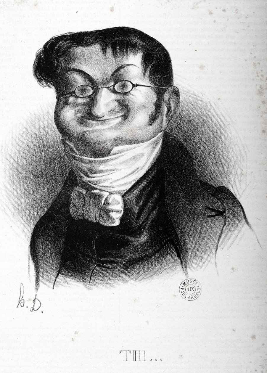 Karykatura Adolphe Thiers (1797-1877), francuskiego męża stanu. Rysunek Honore Daumiera (1808-1879). Muzeum Arbauda. autorstwa Honoré Daumier
