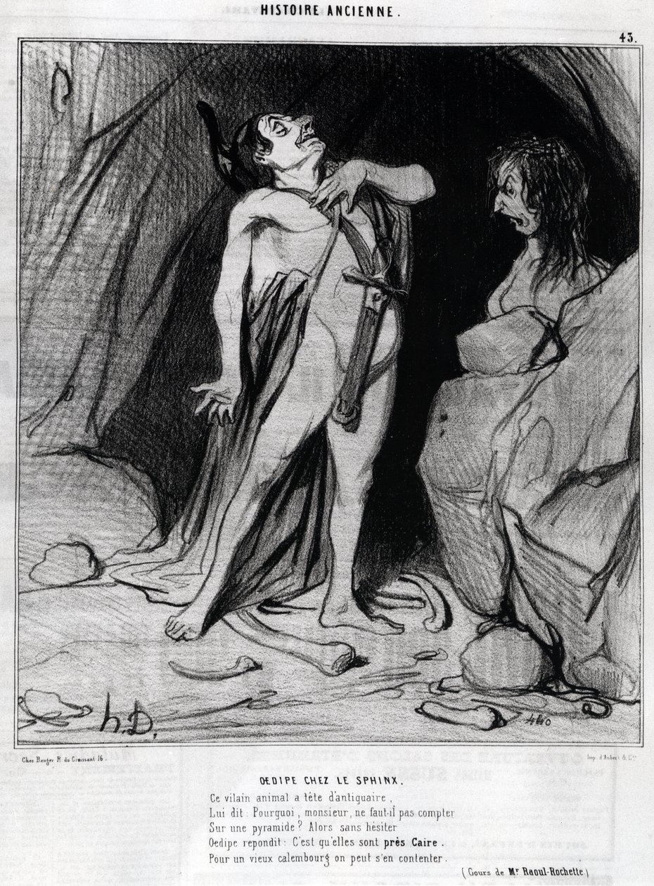 Karykatura Honore Daumiera o Edypie i Sfinksie, - w "Charivari", 12 grudnia. autorstwa Honoré Daumier