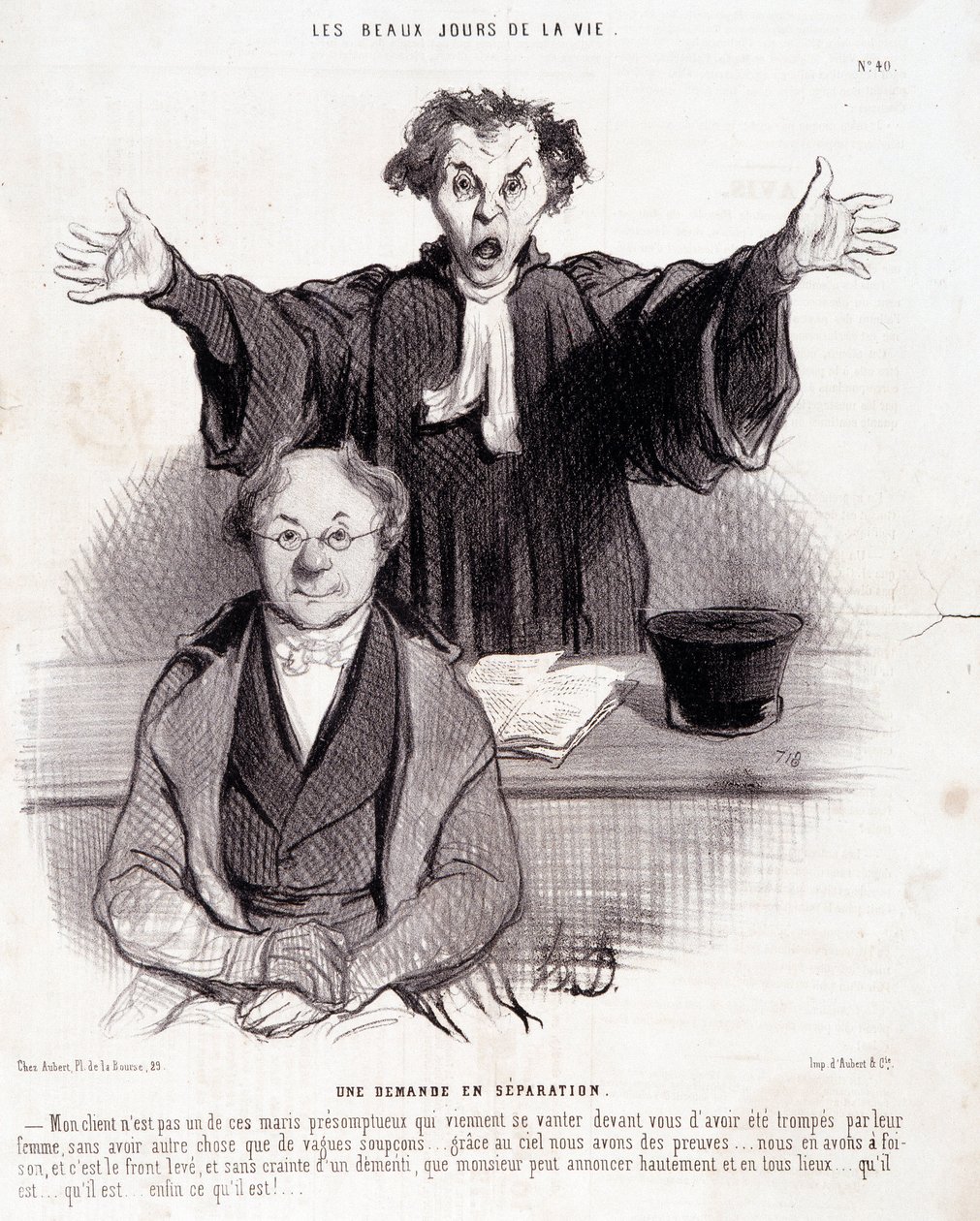 Karykatura o rozwodach: Seria „Piękne dni życia””: „”Prośba o separację…””. Grawerowanie autorstwa Honore DAUMIER (1808-1879). Wyciąg z gazety „Le Charivari”” 29 stycznia autorstwa Honoré Daumier