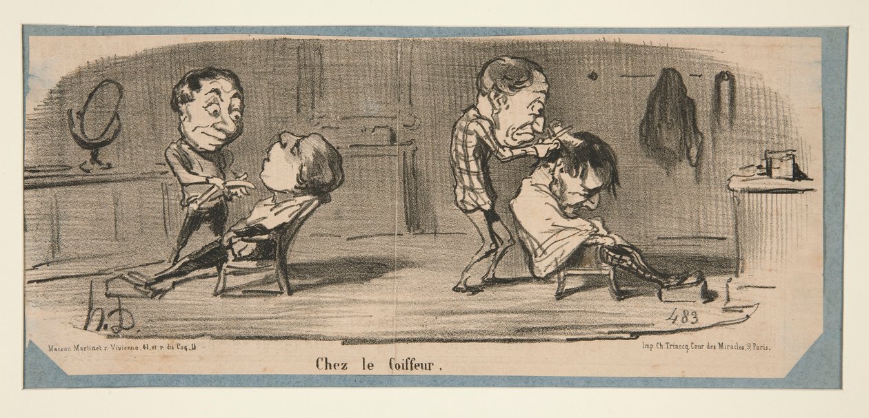 U krawca, u fryzjera, w Charivari, 3, 16 i 19 lutego 1853 r. autorstwa Honoré Daumier