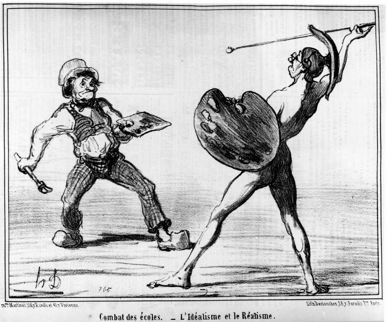 Szkolna walka. idealizm i realizm, zaczerpnięte z „Obrazów i salonów”, serii Bajki Honore Daumiera (1808-1879). „Charivari” autorstwa Honoré Daumier