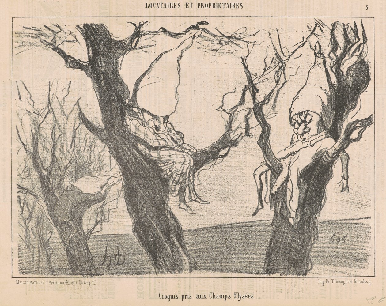 Szkic wykonany na Polach Elizejskich autorstwa Honoré Daumier