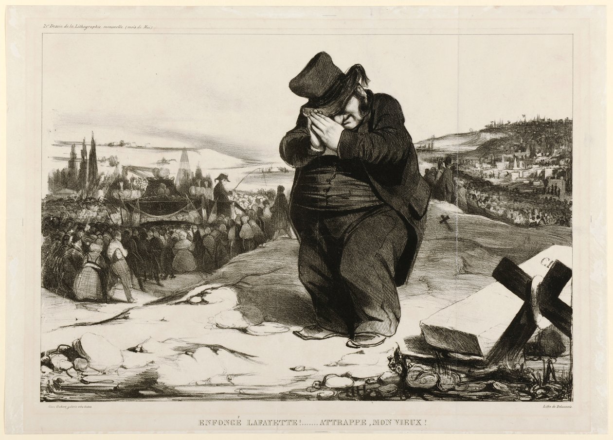 Zmiażdżony Lafayette!... Uwięziony, Stary Koleś! 1834 (litografia) autorstwa Honoré Daumier