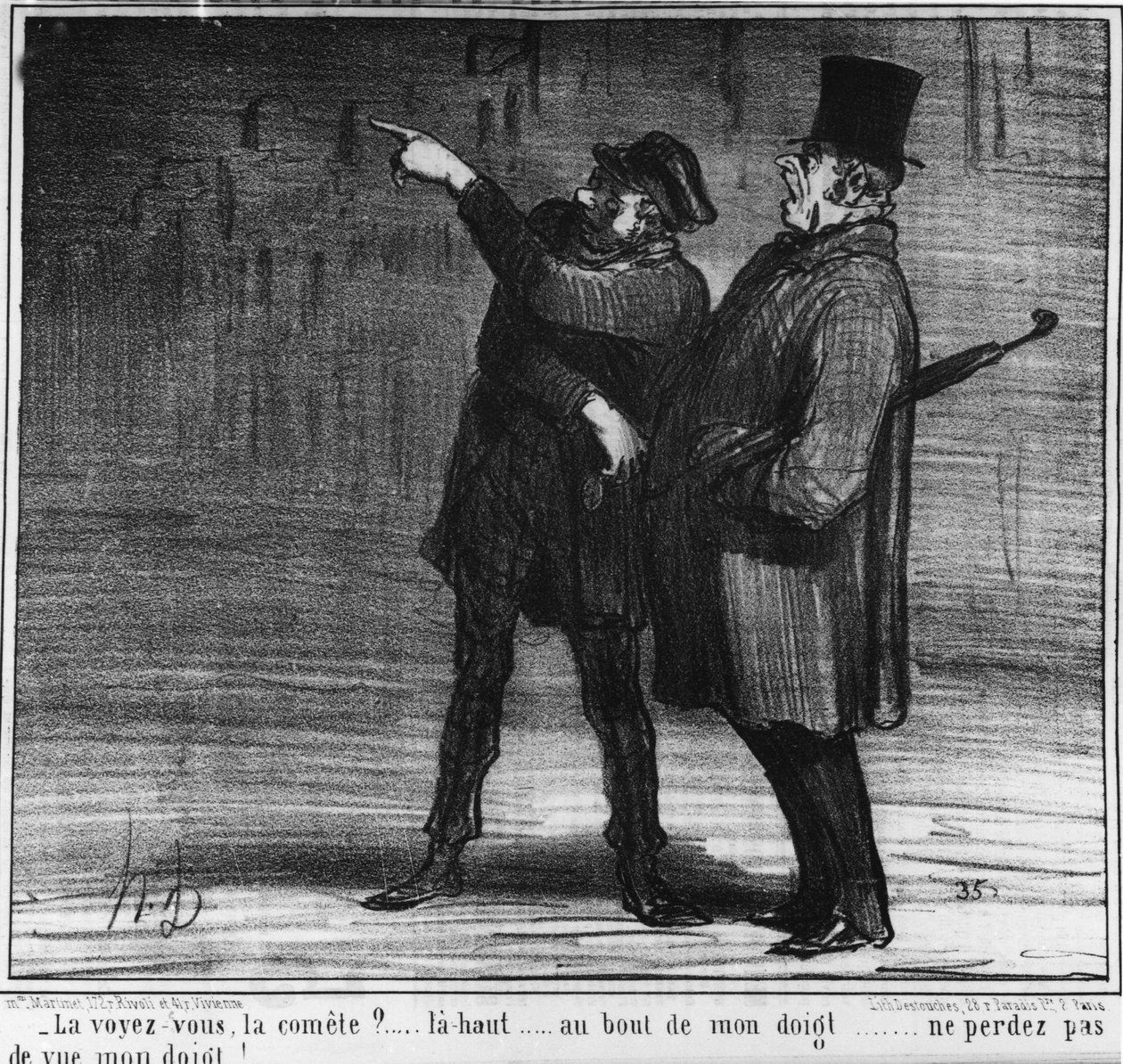 Czy widzisz kometę? w górę... na końcu mojego palca... nie trać z oczu mojego palca!... , rysunek Honore Daumier (1808-1879). „Charivari” autorstwa Honoré Daumier