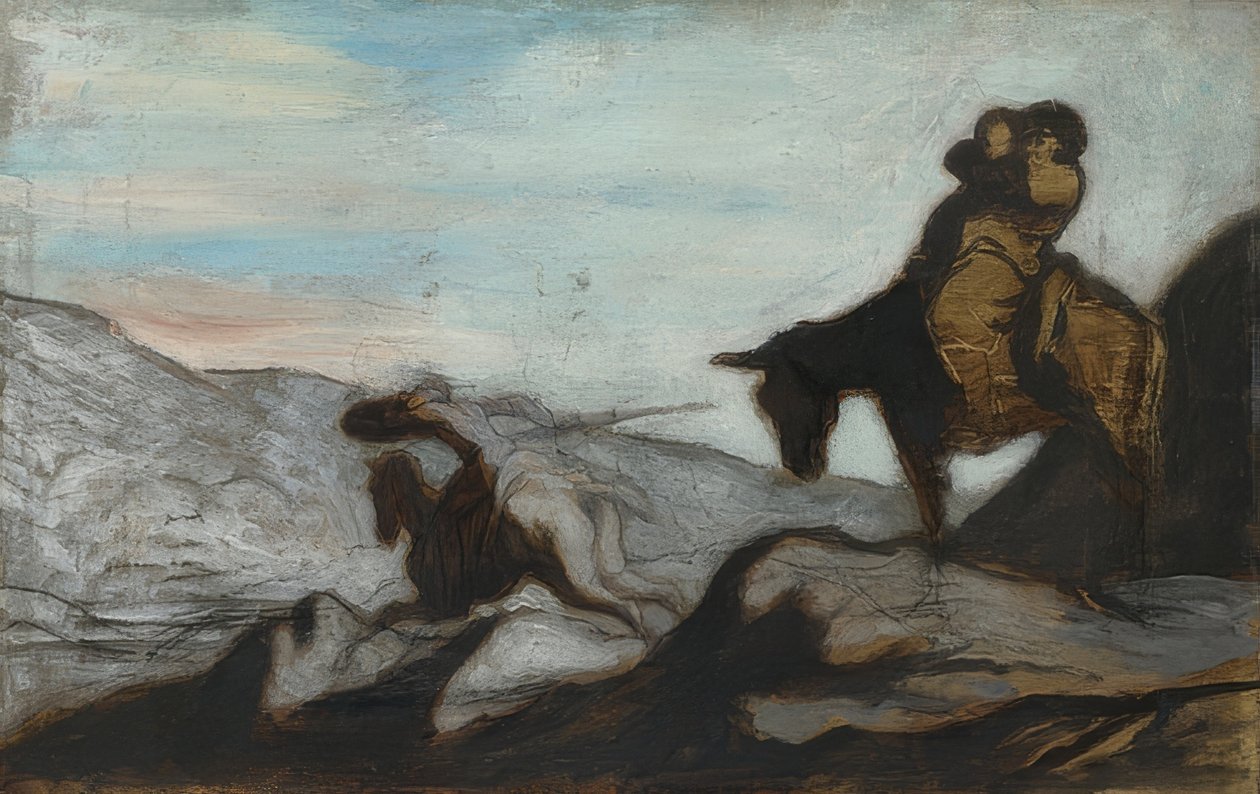 Don Kichot i Sancho Pansa. Około 1855 autorstwa Honoré Daumier