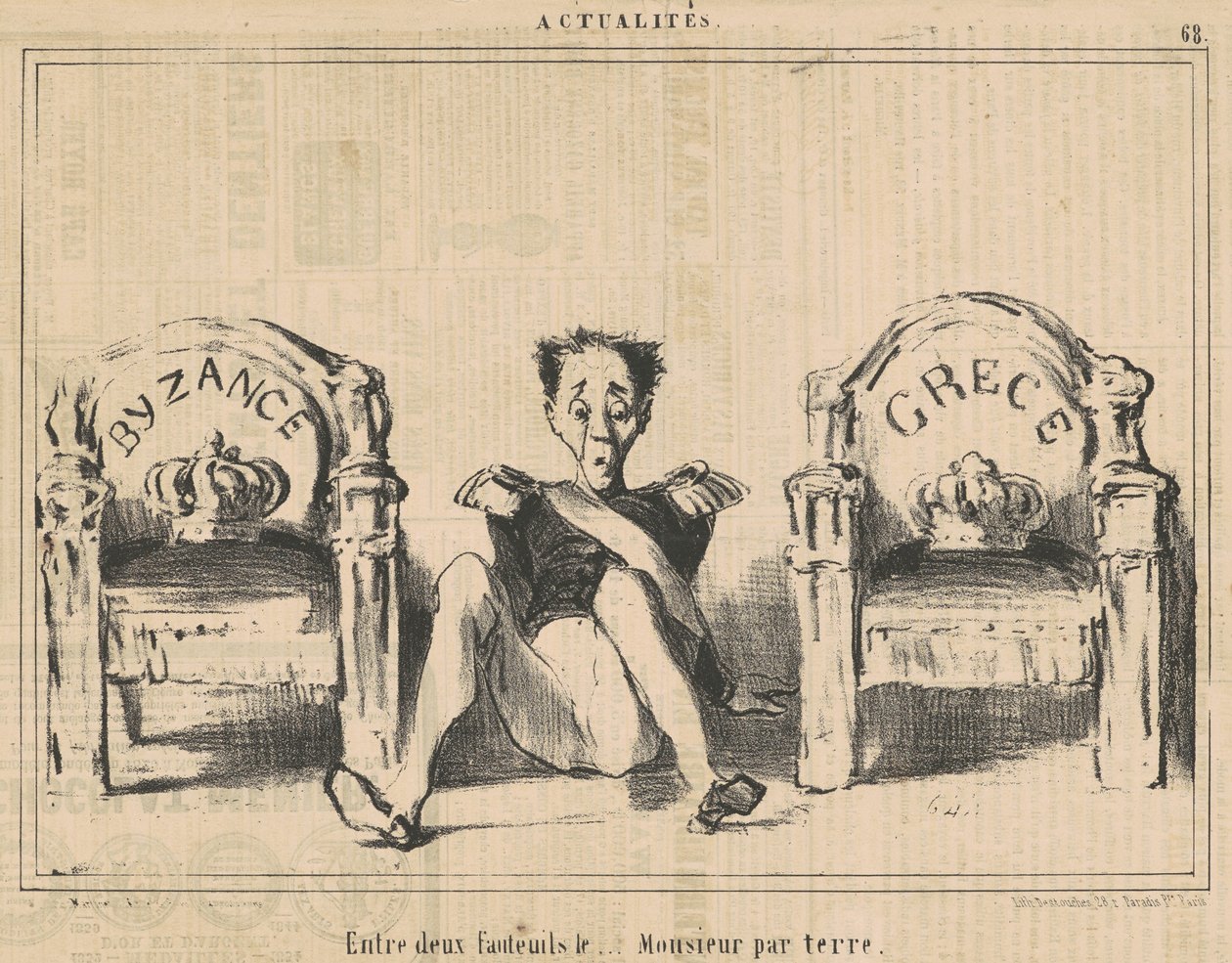 Między dwoma fotelami pan na podłodze autorstwa Honoré Daumier
