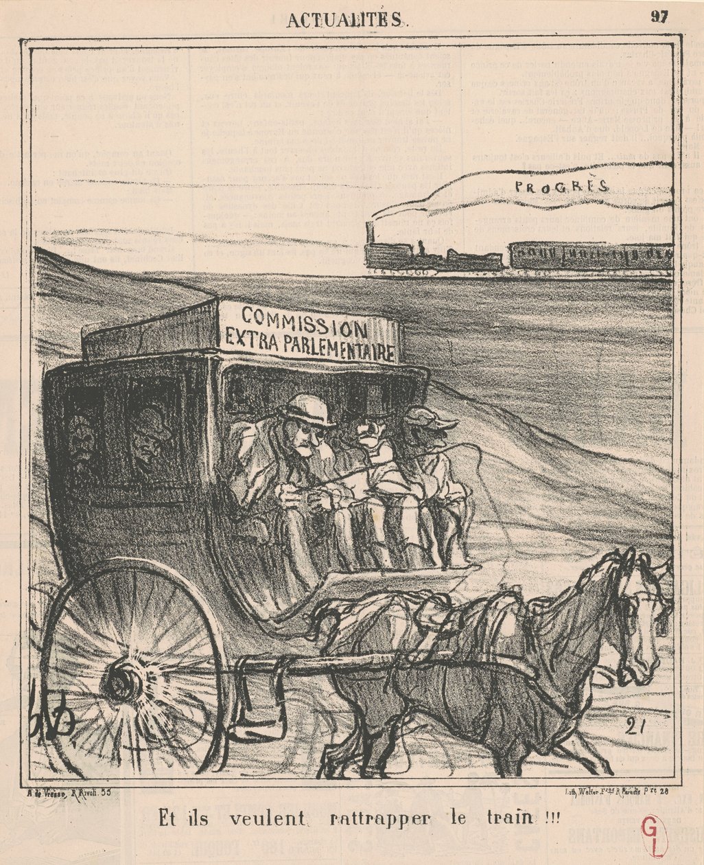 I chcą dogonić pociąg!!! autorstwa Honoré Daumier
