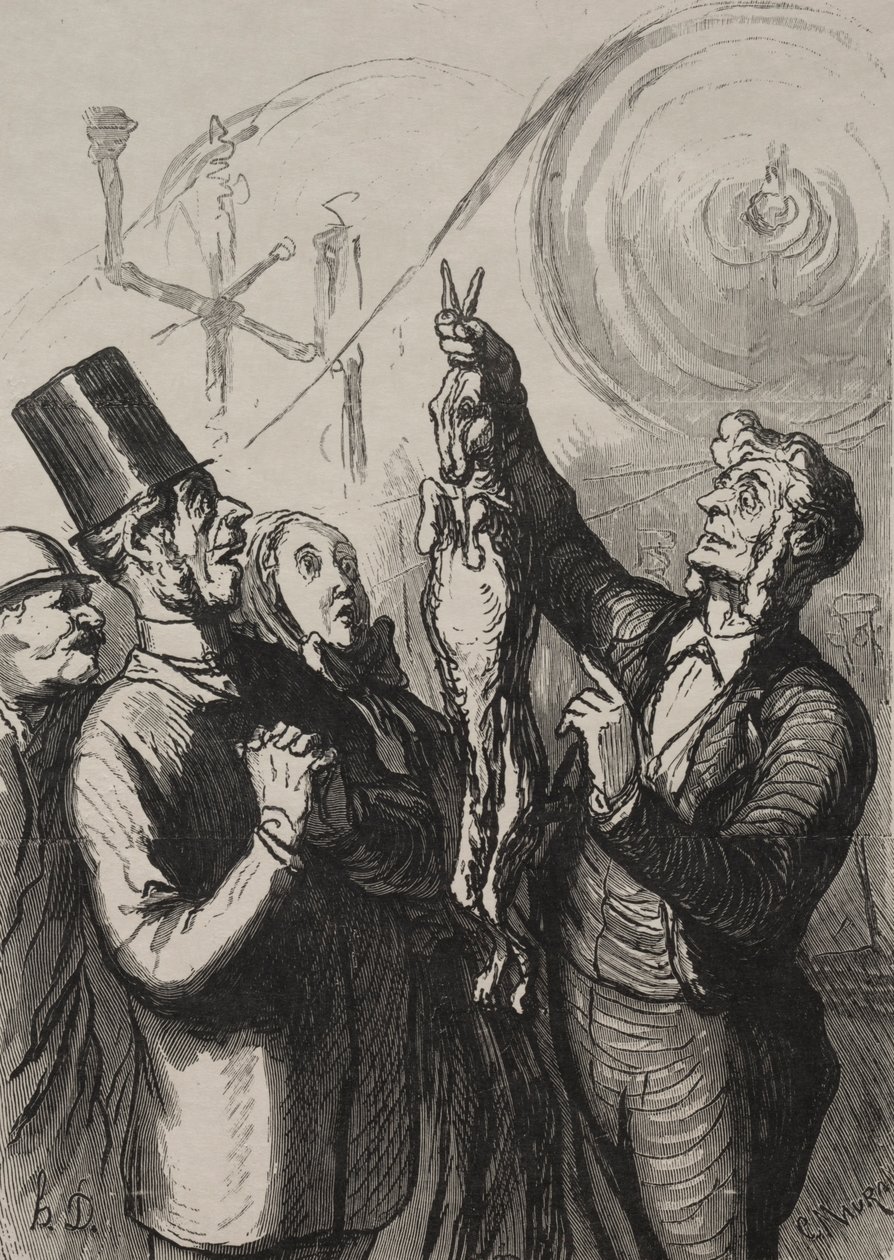 Wystawa uniwersalna: za dziesięć minut będziesz miał gibelotę i kapelusz. autorstwa Honoré Daumier