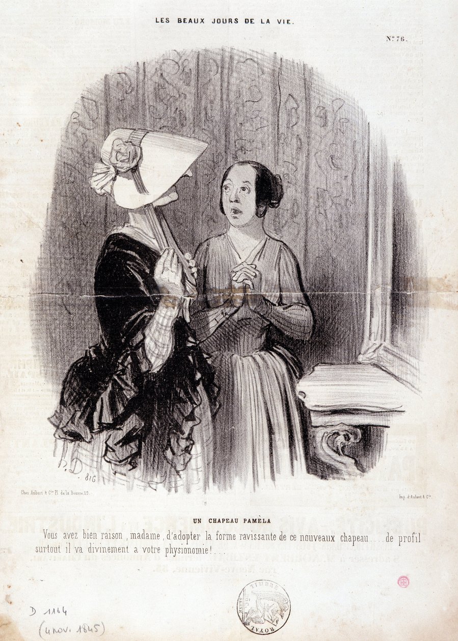 Kreskówka moda. Seria „Piękne dni życia”: „”Kapelusz Pamela…”” 4 listopada autorstwa Honoré Daumier
