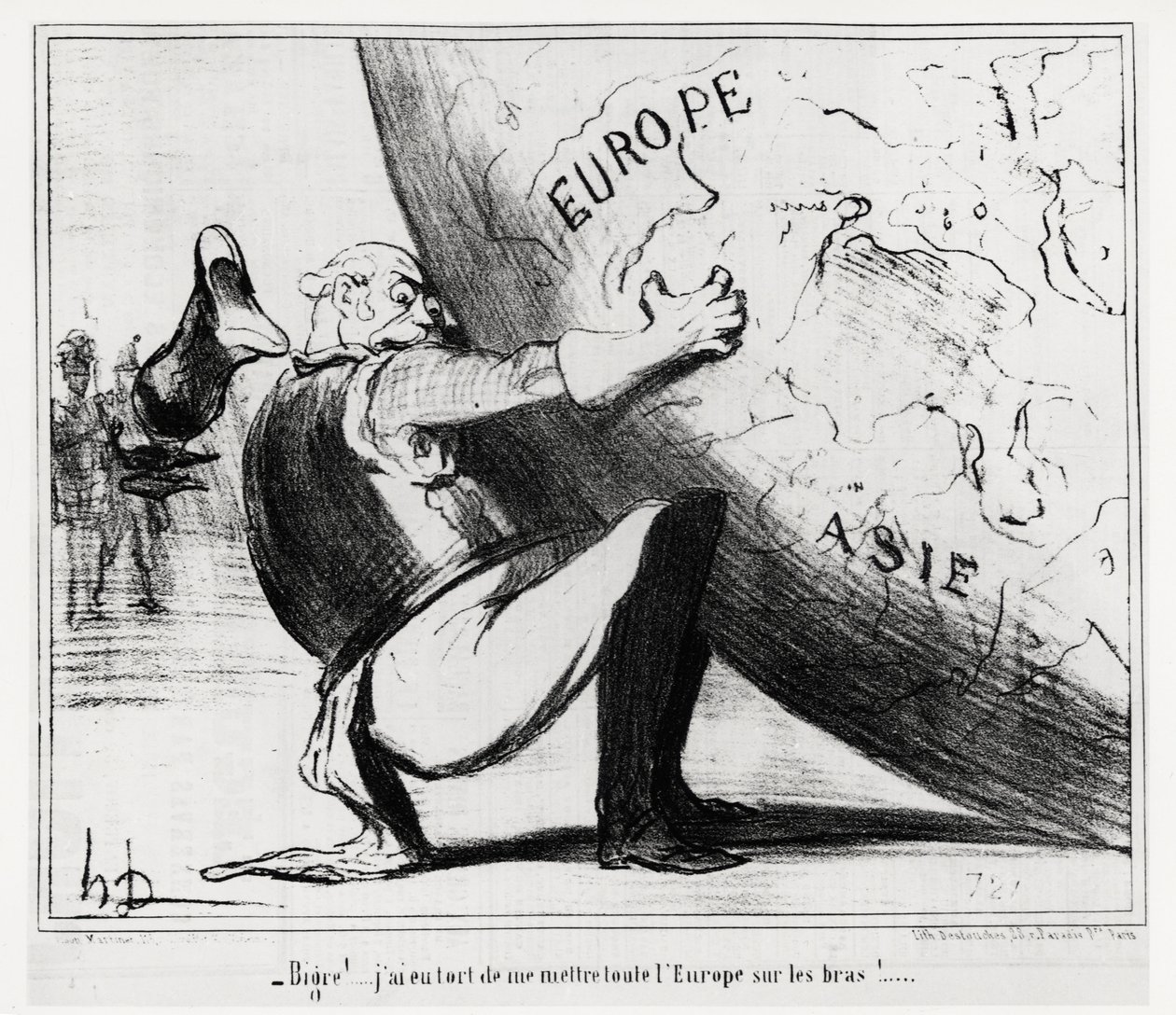 Niemcy: bigre!... myliłem się, biorąc całą Europę na swoje ręce. Ilustracja Honore Daumier (1808-1879), opublikowana w wiadomościach „Charivari” z 25 stycznia autorstwa Honoré Daumier