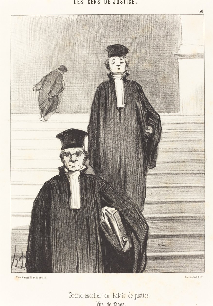 Wielkie schody gmachu sądu. Przedni widok autorstwa Honoré Daumier