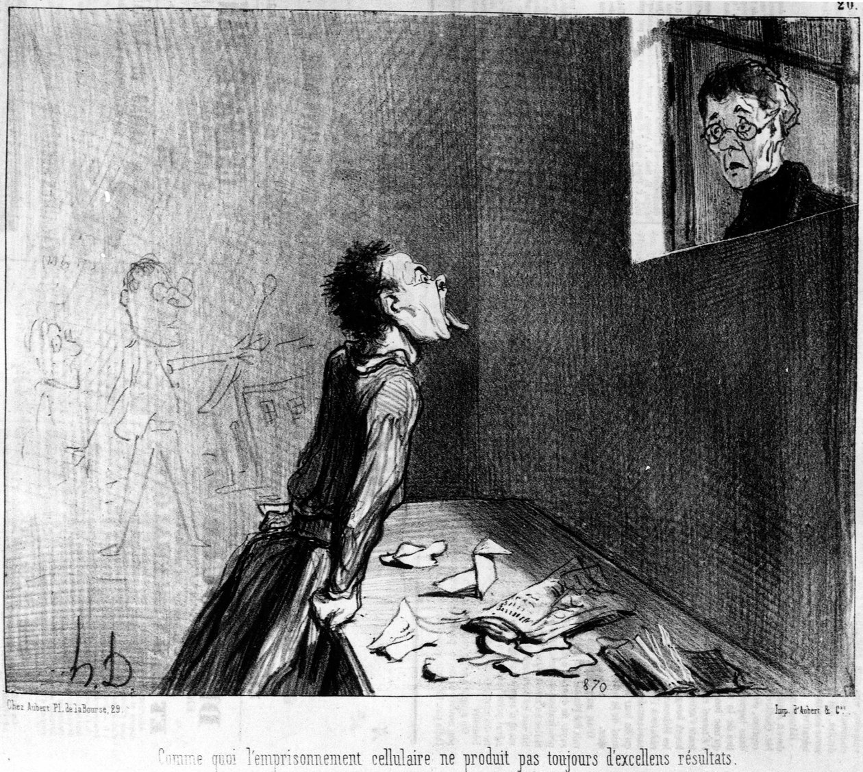Jak odosobnienie nie zawsze daje doskonałe rezultaty, seria karykatur o Profesorze i Moutardach Honore Daumier (1808-1879). „Charivari” autorstwa Honoré Daumier
