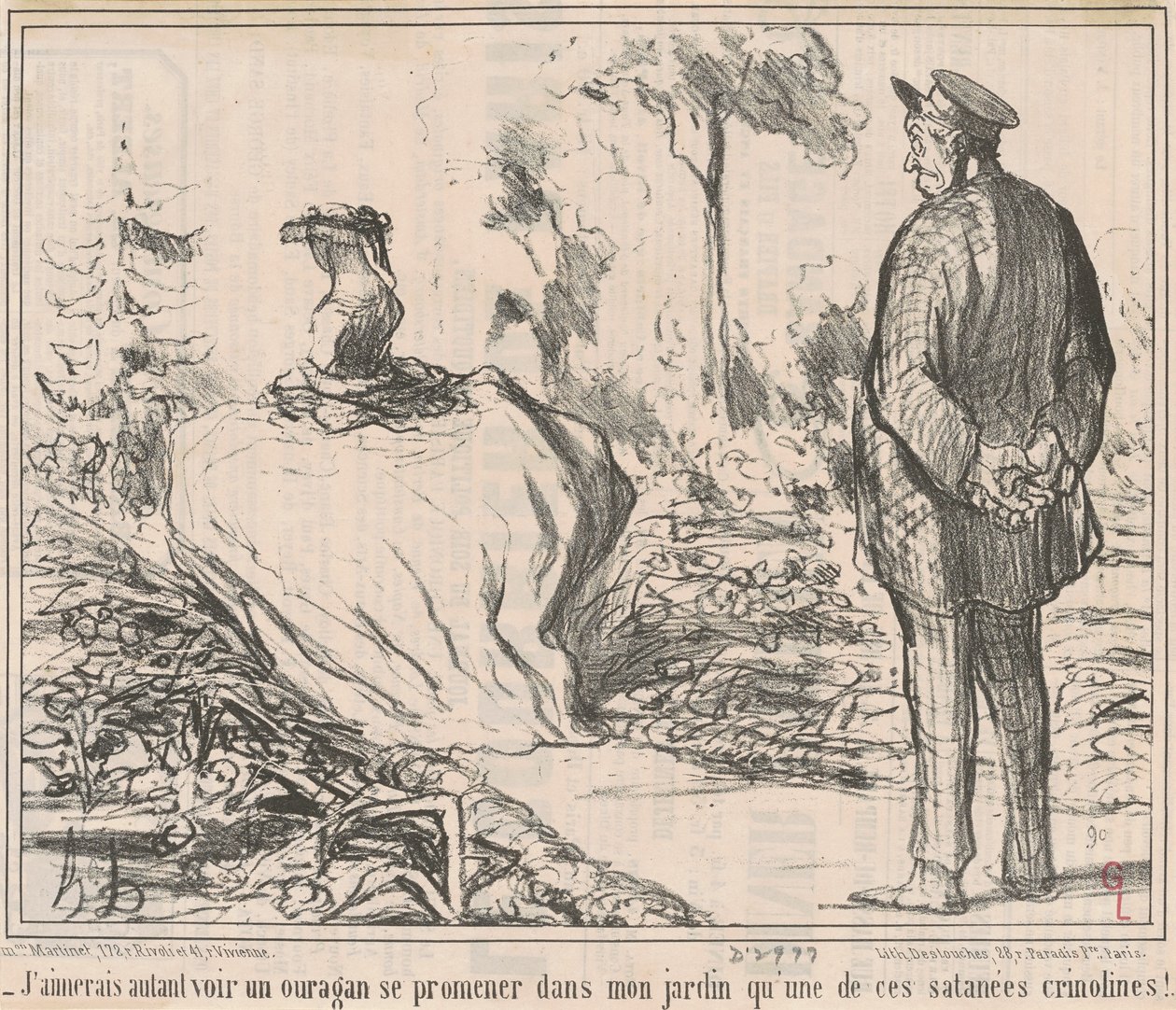 Wolałbym widzieć huragan wędrujący po moim ogrodzie niż jedną z tych cholernych krynolin! autorstwa Honoré Daumier