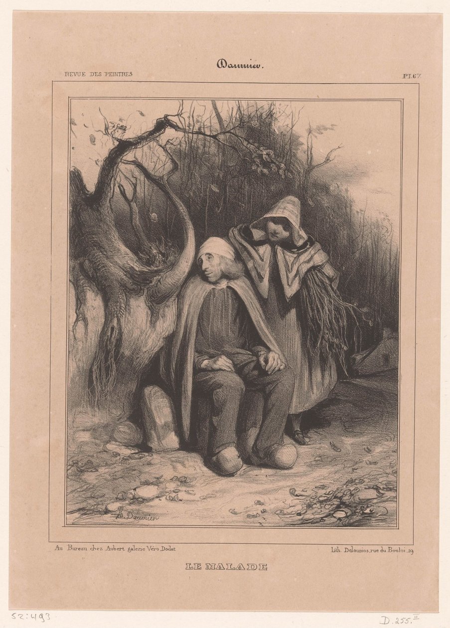 Młoda kobieta z chorym rolnikiem na ścieżce Le Malade (tytuł na obiekcie) autorstwa Honoré Daumier