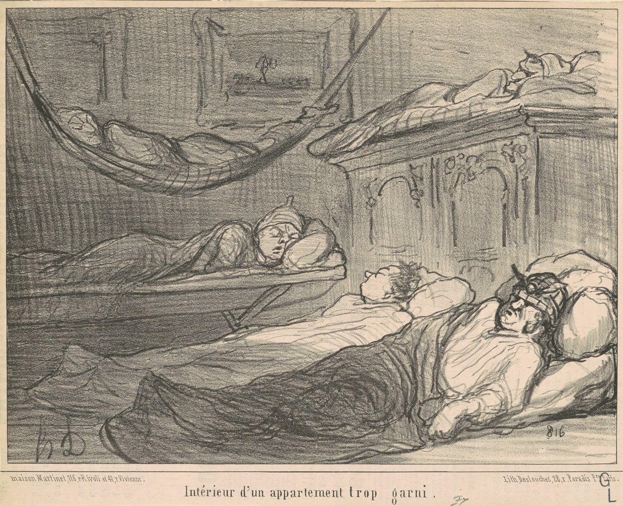 Wnętrze przeładowanego mieszkania... autorstwa Honoré Daumier