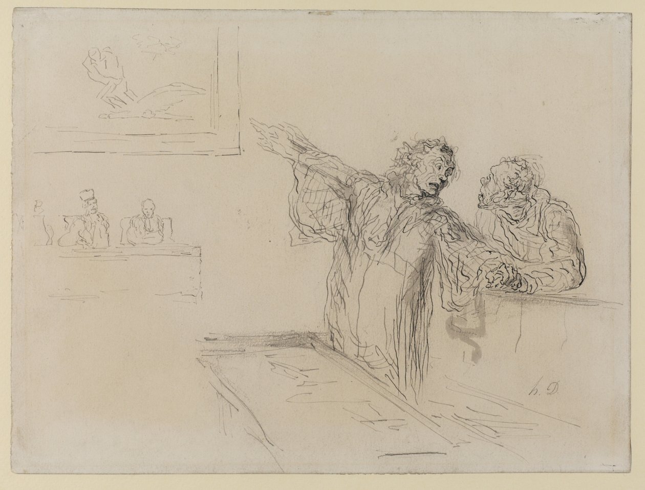 La Defense, c.1865 (pióro i atrament i toaleta na papierze) autorstwa Honoré Daumier
