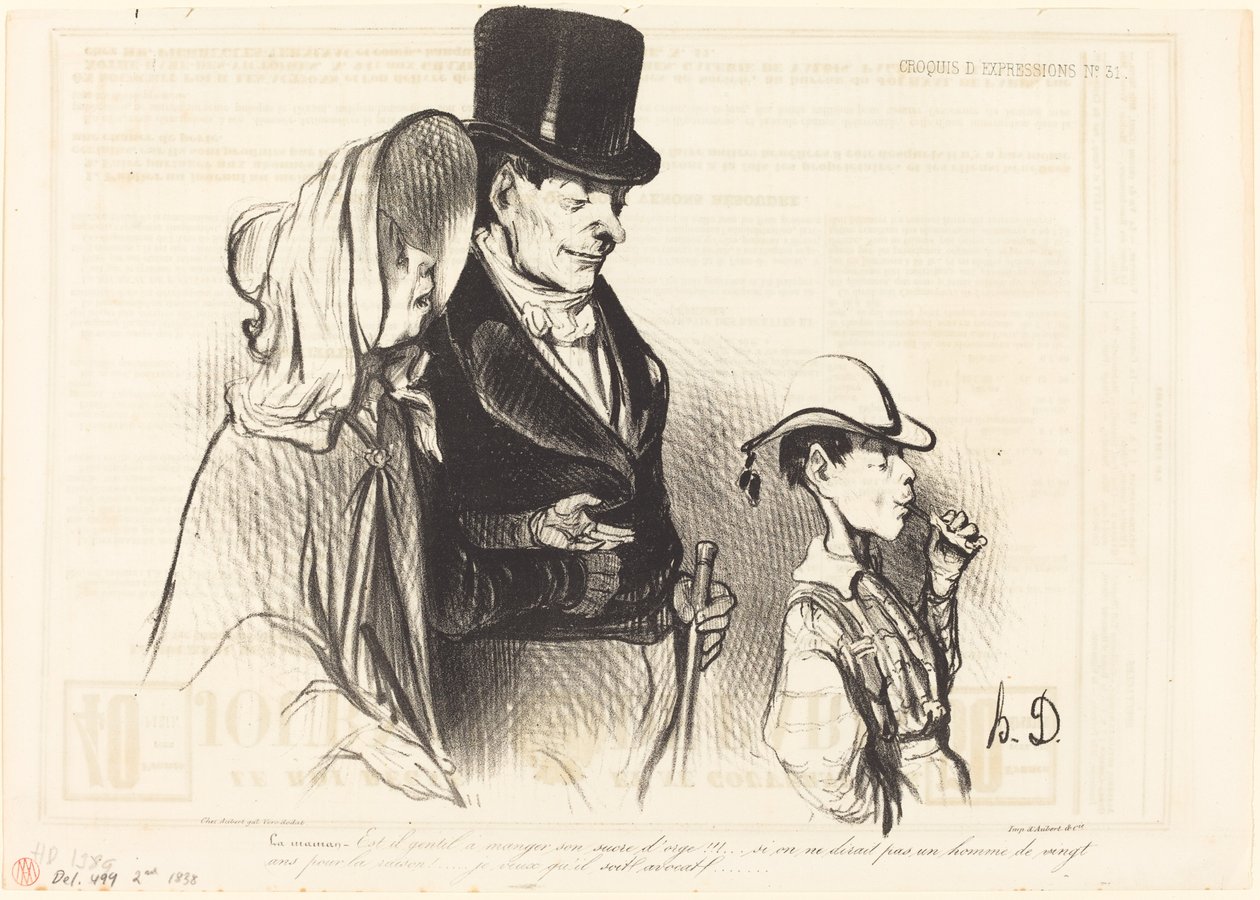 Mama - czy miło jest jeść jego cukier jęczmienny!... autorstwa Honoré Daumier